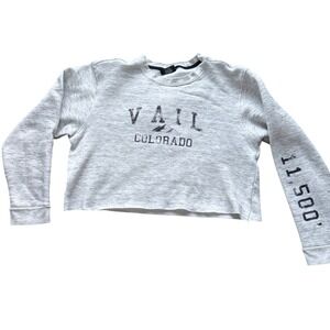 Vail Colorado Cropped Sweatshirt Womens XL Gray Heather Raw Hem Pullover